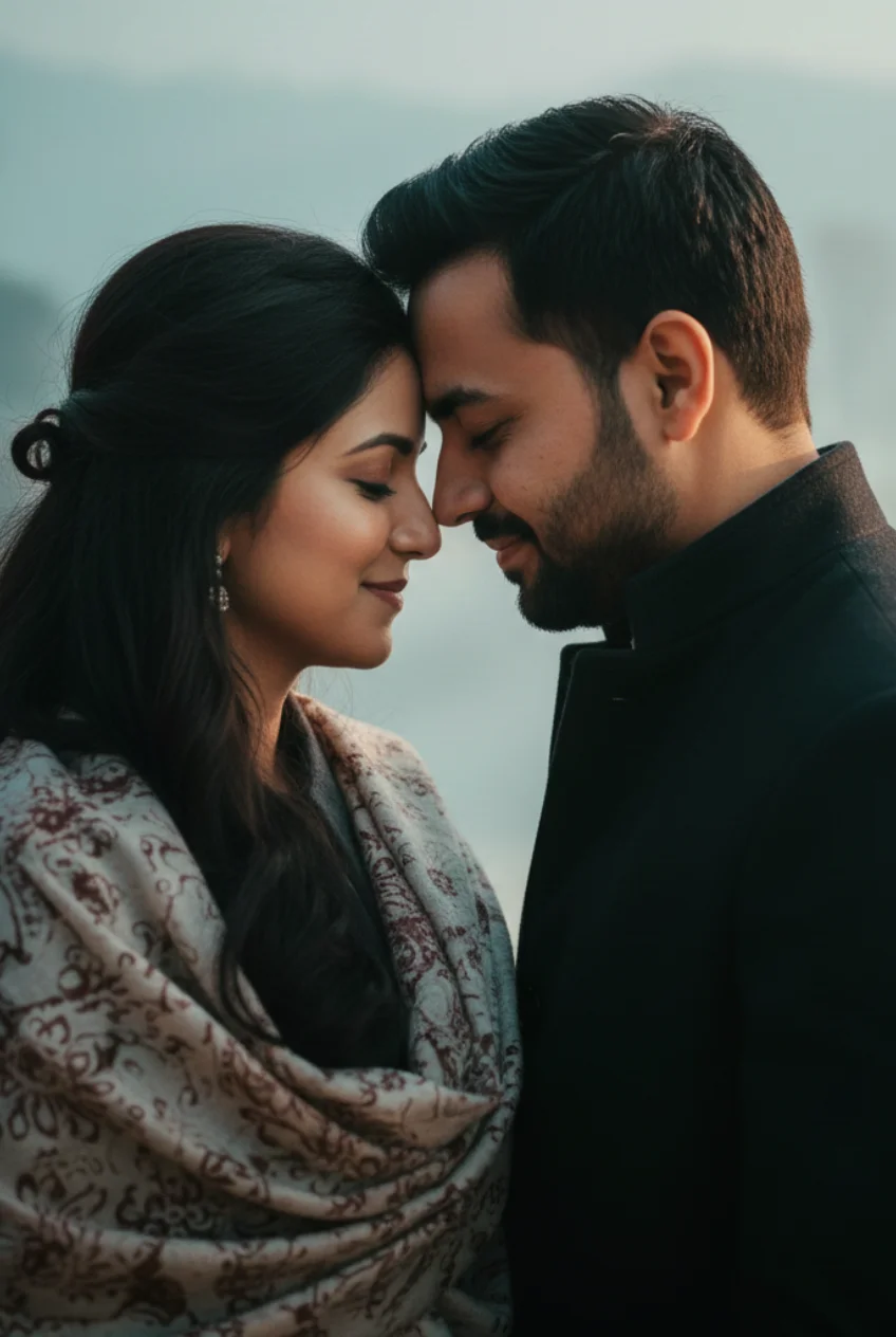 Close-Up Romantic Shot – Dal Lake Background (Emotional Frame)